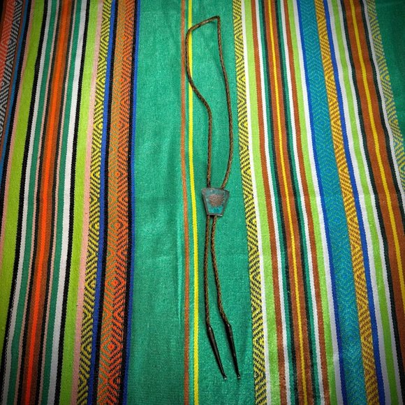 VINTAGE Mexican Sterling & Malachite Bolo Tie - Picture 4 of 7